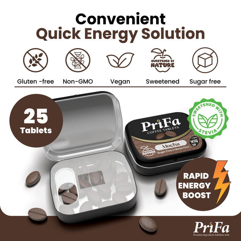 [Australia] - PriFa Mocha Coffee Tablets ‚Äì Sweetened with Stevia, Decadent Mocha Flavor, Instant Coffee On-The-Go, Portable Caffeine Boost ‚Äì 15mg Caffeine, 25 Tablets 