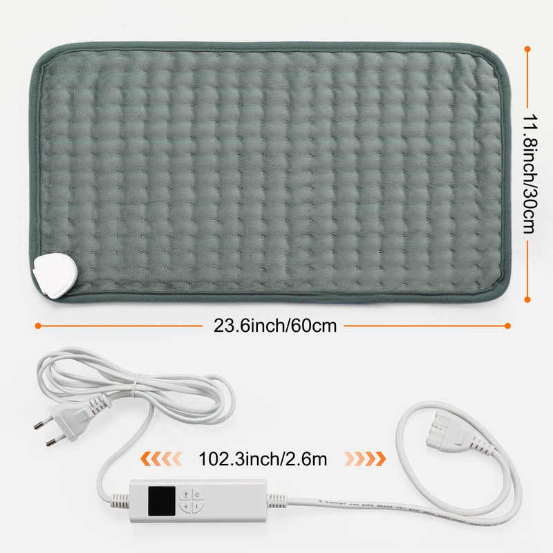 [Australia] - OneAmg heating pad with automatic switch-off, electric heat pad with 4-hour timer and 6 heat settings, heating pad with digital remote control, machine washable, heating pad back 30x60 cm gray 