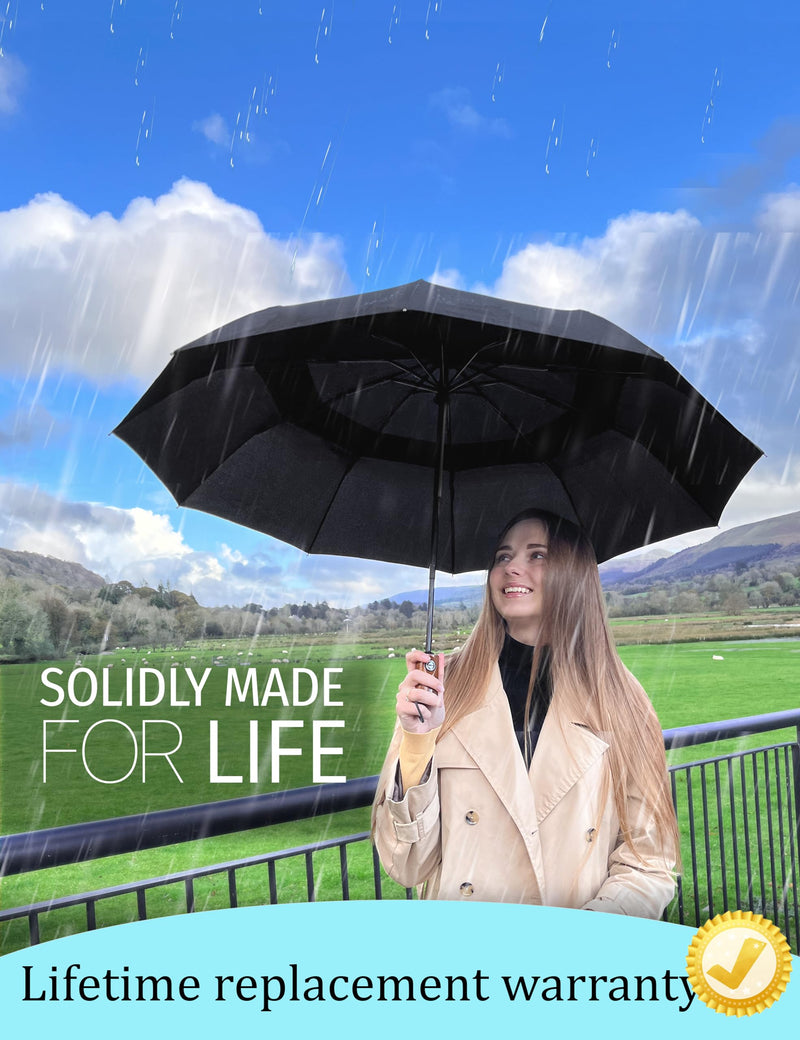Raintrend 2 Pack Umbrellas for Rain Windproof Travel Teal and Burgundy Umbrella - Large Double Canopy but Compact Folding Portable - Automatic Strong Wind Resistant Construction