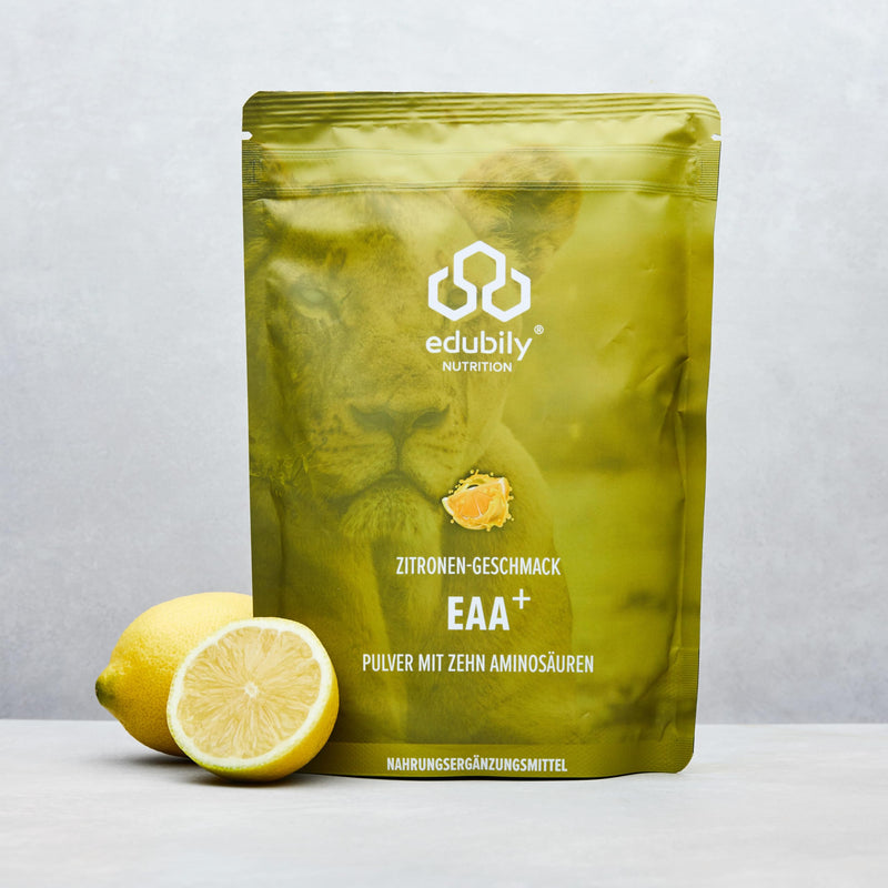 [Australia] - edubily nutrition® EAA powder • High-quality vegan amino acid complex made of 10 essential amino acids (EAAs) • Lemon flavor • Sweetened with stevia • 400 g lemon 