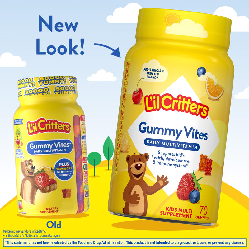 L'il Critters Kids Multivitamin Gummies | 70 Count | with Vitamins A, B, C, D, E | Assorted Fruit Flavors | Gluten-Free Children's Gummy Vites Supplement Naturally Sourced Flavors 70 Count (Pack of 1)