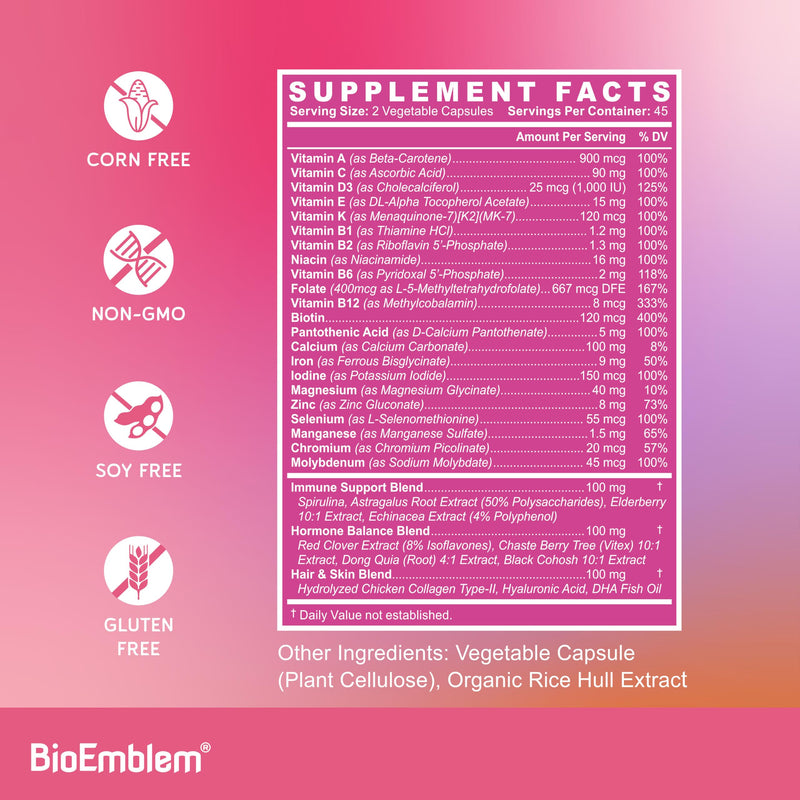 BioEmblem Vitamin D3 K2 (5000IU and 200mcg) and Women's Multivitamin