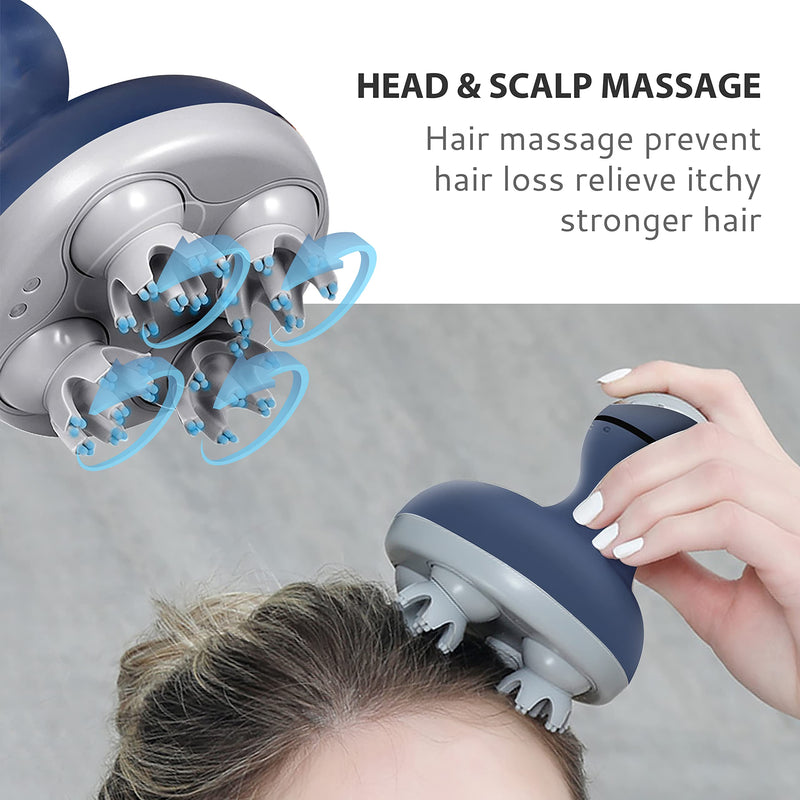 COMFIER Cordless Electric Scalp Massager with Mutlti-Modes Vibration, Handheld Cat Head Massager for Pets, Portable Dog Head Massage for Deep Clean and Stress Relax Blue