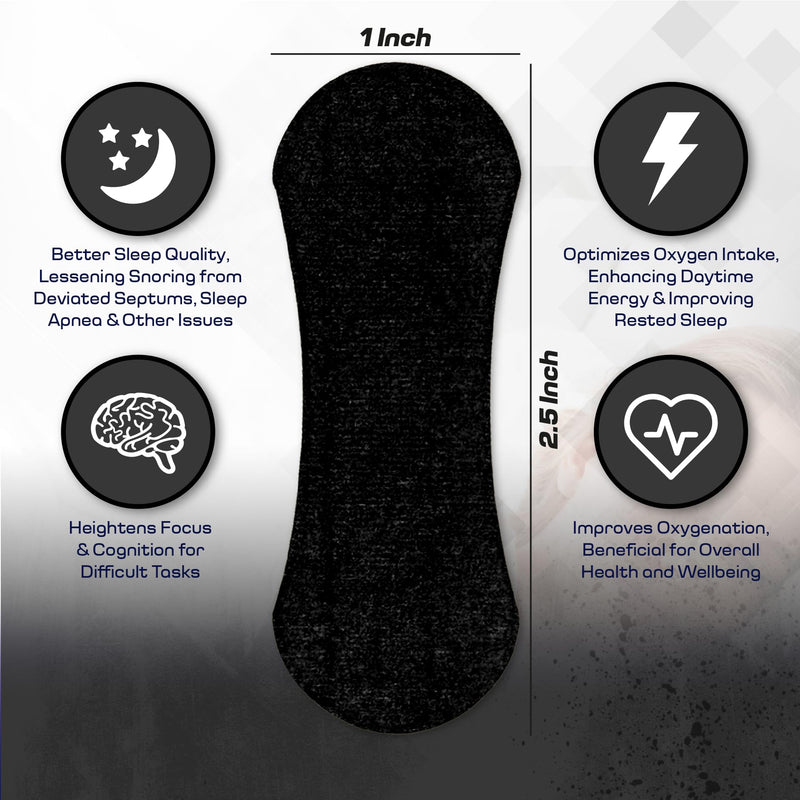 [Australia] - (60 Ct) Nasal Strips for Snoring - Nose Strips for Breathing - Anti Snoring Solution & Nasal Congestion Relief Nose Tape for Sleeping - Universal Fit, Extra Strength for Sensitive Skin (BLACK) Black 