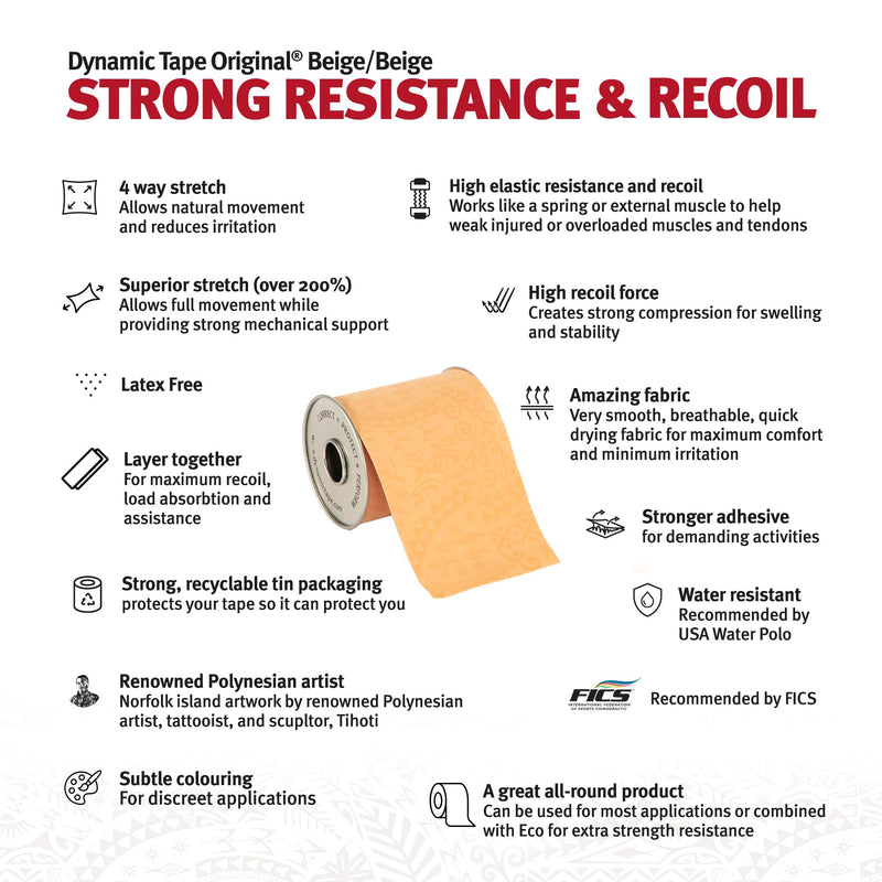 Dynamic Tape – 2 Roll Pack | Includes Original (Beige & Beige) & Original (Black & Beige) | 2” Biomechanical Adhesive Tape for Injury Recovery, Muscle & Joint Support | 4-Way Stretch, Water-Resistant