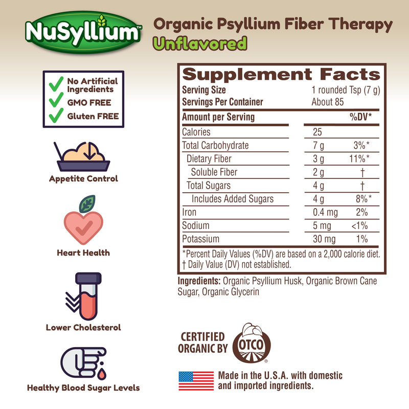 [Australia] - NuSyllium Psyllium Husk Powder USDA Organic, 21 Oz, Dietary Fiber Supplement with Brown Sugar, Helps Promote Digestive Health* Unflavored, 85 Servings 1.31 Pound (Pack of 1) 