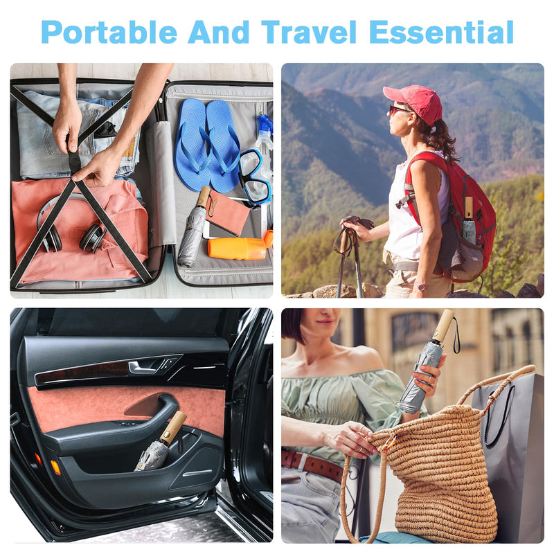 G4Free 42'' Eco Windproof Travel Umbrella + 46" UV Sun Protection Umbrella, Fiberglass Frame, Lightweight Portable for Walking & Outdoor, Automatic Open & Close