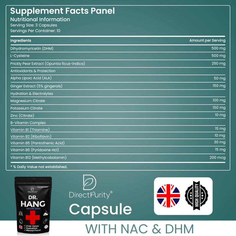 Dr. Hang, Recover Faster with Natural Remedies Liver Detox Supplement with DHM + Vitamins Bs with Magnesium and Rosemary Leaf 30 Capsules, Vegan