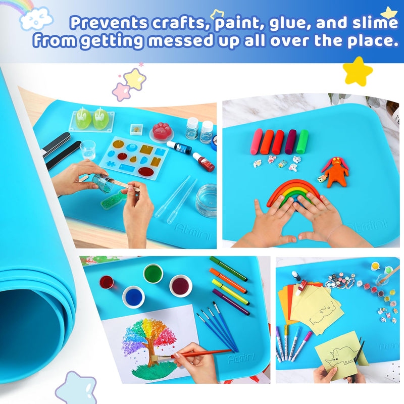[Australia] - Silicone Craft Mats for Kids 24"x16"‚Äì with Raised Lip & Non-Slip | Reusable Silicone Art Mat for Play Sand, Painting, DIY Crafts | Durable Design (Blue) Blue 24x16in 