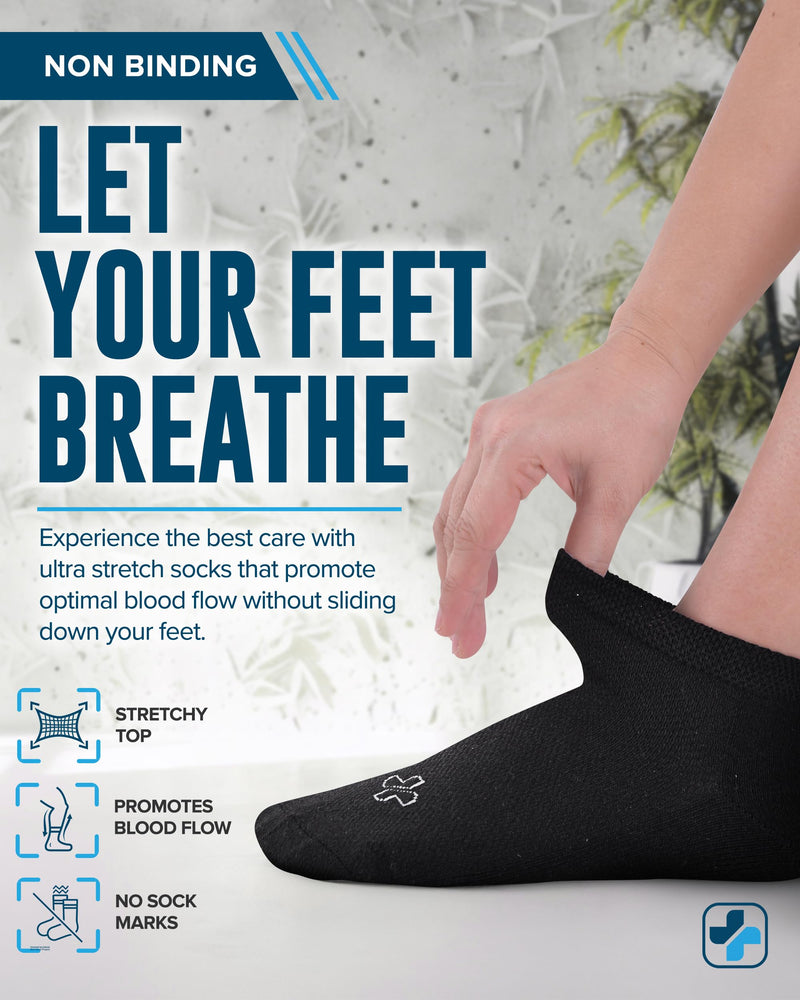 [Australia] - Doctor's Select Bamboo Viscose Ankle Diabetic Socks for Women & Men - 4 Pairs | Low Cut Moisture-Wicking Loose Fit Socks Large 2 Black, 2 White 