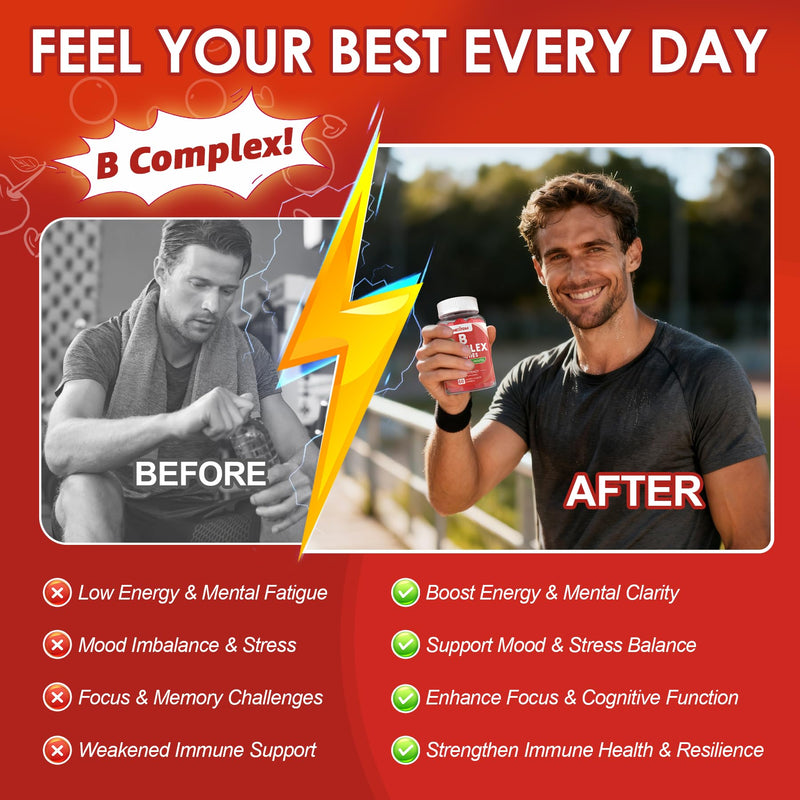 Methylated Vitamin B Complex Gummies B12 Folate Biotin +Vitamin C Zinc 60Ct | Methyl B12 & Active Folate, Full B Complex + Biotin Choline Inositol, Vitamin C + Zinc, Energy Mood Immune Hair Skin & Brain 60 Count (Pack of 1)