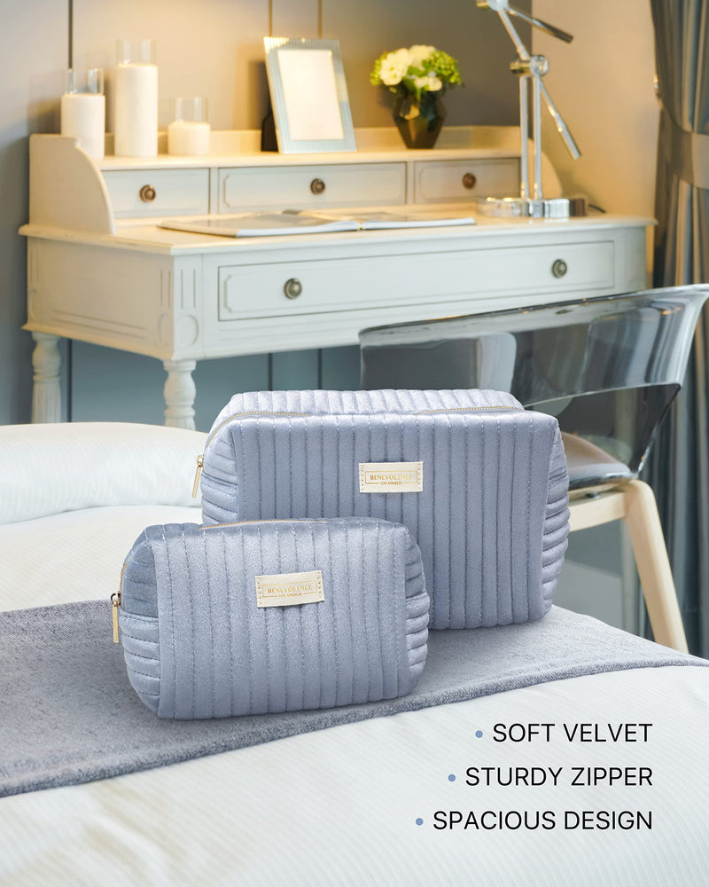 Set of 2 Toiletry Bags for Women, Travel Toiletry Bag for Cosmetics, Makeup, Toiletries | Large Capacity Toiletry Bags for Traveling, Cosmetic Pouch, Makeup Bag Small and Large Size, Perwinkle Blue