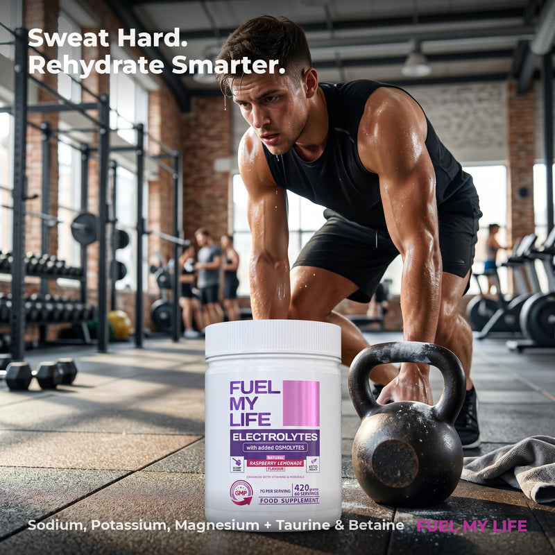 Electrolyte Powder with Osmolytes - Natural Raspberry Lemonade Flavour - 420g (60 Servings) - Sugar-Free with Vitamins & Minerals - Vegan - UK Made