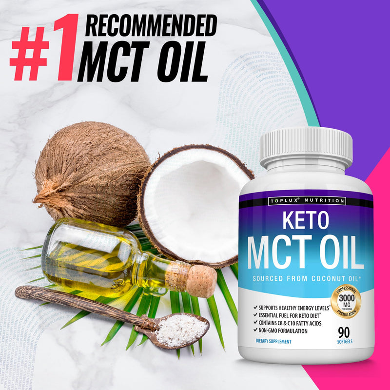 [Australia] - Toplux Keto MCT Oil Capsules - 3000mg Natural Pure Coconut Oil Extract Pills, Source of Energy, Easy to Digest for Men Women, 90 Softgels, Supplement Two 
