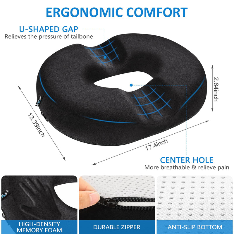[Australia] - Donut Pillow, Donut Cushion for Tailbone Pain Relief and Hemorrhoids, Donut Seat Cushion for Coccyx, Sciatica, Surgery and Postpartum, Hemorrhoid Pillow for Long Sitting Office Workers, Car Drivers Carbon Black 