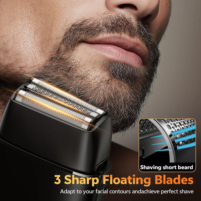 [Australia] - Foil Shavers for Men, Electric Razors for Close Shaving Face with High Speed 3 Floating Blade Heads, USB C Fast Rechargeable Foil Shaver IPX7 Waterproof Wet Dry Travel Locked/Led Display 