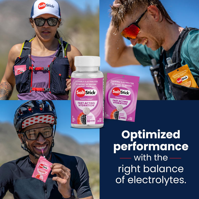 SaltStick FastChews Electrolytes - 60 Chewable Electrolyte Tablets - Salt Tablets for Running, Fast Hydration, Leg Cramps Relief, Sports Recovery - Non-GMO, Vegan, Gluten Free (Mixed Berry)
