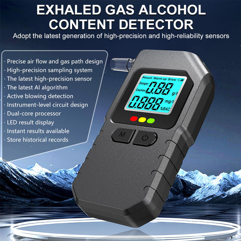 Breathalyzer, Breathalyzers for Alcohol with LCD Digital, Display Alcohol Breathalyzer Tester for Home Use, Portable Breath Alcohol Tester with 15 Mouthpieces (Black)