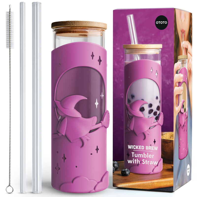 OTOTO NEW! Spookula Vampire Folding, Collapsible, Umbrella, Unique, Goth Accessories, Wicked Brew Glass Cups with Lids and Straws - Halloween