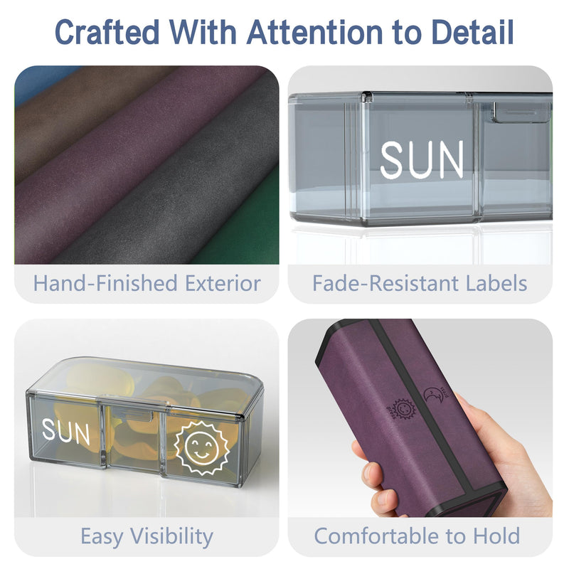 Pill Box, Weekly Medicine Pill Organizer,Daily 2 Times a Day AM PM Vitamin Container Case, Travel Essentials Pills Holder, 7 Day Cute Modern Supplement Dispenser (Purple) Purple