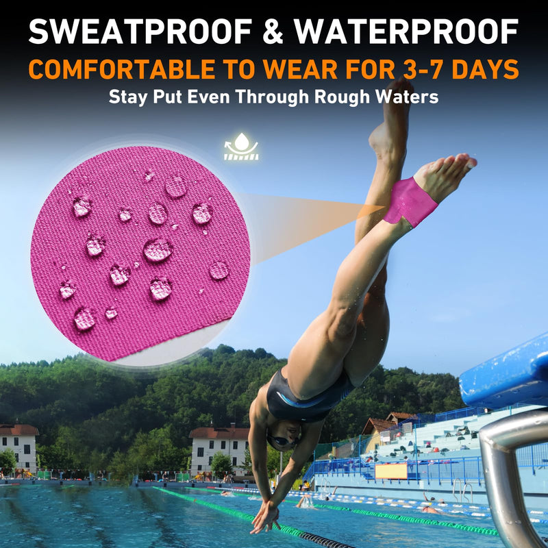 Kinesiology Tape for Ankle, KTQUICK 12 Count Ankle Tape Precut, Original Cotton Waterproof & Breathable, Enhance Elastic Kinesiology Athletic Tape for Ankle Support and Muscle to More Sports (Pink) Pink