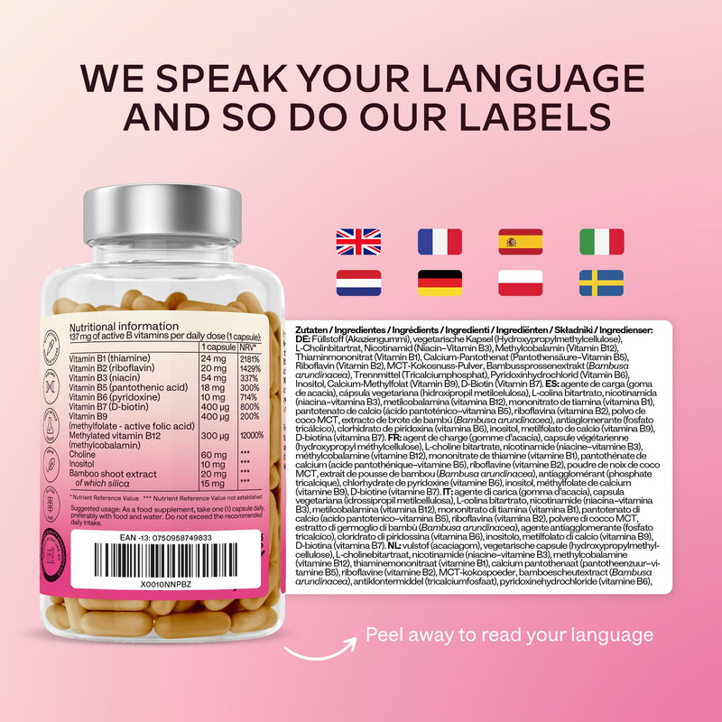 Vitamin B Complex High Strength - Includes Essential Multi B-Vitamins B12, Vitamin B6, Vitamin B1, Vitamin B5 Pantothenic Acid, Niacin, Biotin, Folate, Riboflavin, Inositol - (180 Capsule Supply)