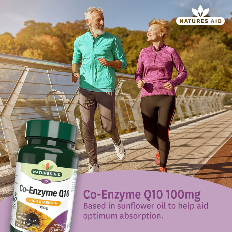 Natures Aid Co-Enzyme Q10 Co-Q-10 Tablets 100mg - Supports Heart Health Energy Production - High Potency Ubiquinone - Vegan Gluten Free Non-GMO - Pack of 30 Tablets