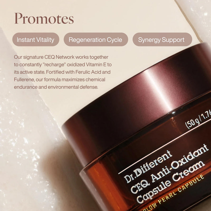 Dr.Different CEQ Anti-Oxidant Capsule Cream | Vitamin E Facial Cream with Vitamin C & CoQ10 for Anti Aging, Antioxidant & Uneven Skin Tone | K-Skincare made by Korean Dermatologist | 1.76 Oz, 50g
