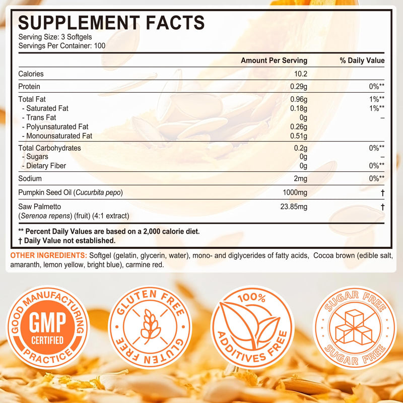 Pumpkin Seed Oil Capsules 300 Softgels - Cold Pressed Virgin Pumpkin Seed Oil Supplement with Essential Fatty Acids & Phytosterols - Supports Hair Growth, Urinary, Bladder & Prostate Health, Non-GMO