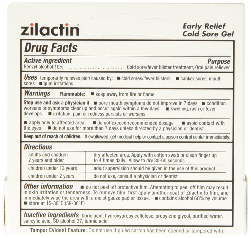 [Australia] - Zilactin Cold Sore Gel, Medicated Gel - 0.25 OzGel (Pack of 2) 