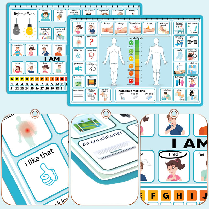 [Australia] - 6 Pcs Communication Board for Nonverbal Adults Aphasia Communication Board Colorful Picture Symbol Communication Cards for Stroke Patients Children (Blue) Blue 