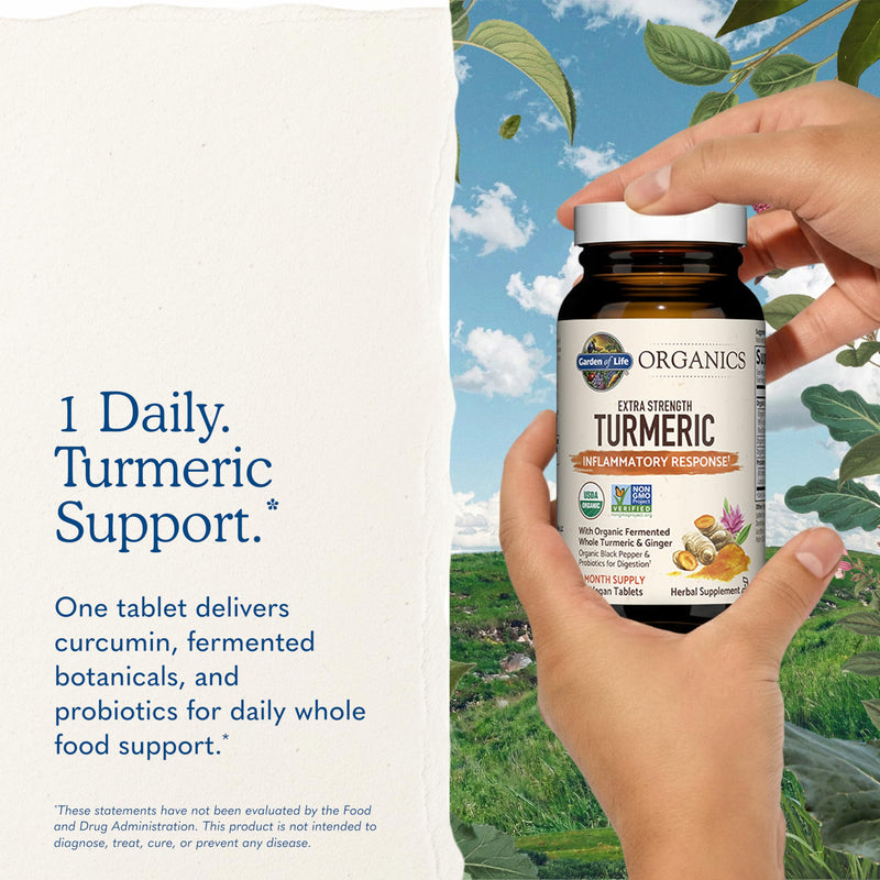 Garden of Life Organics Extra Strength Turmeric Inflammatory Response 120 Tablets-100Mg Curcumin (95% Curcuminoids) Black Pepper, Probiotics, Organic Non-GMO Vegan Gluten Free Herbal Supplement Unflavoured 120 Count (Pack of 1)