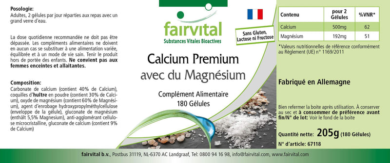 [Australia] - Fairvital | Premium calcium magnesium capsules - 180 capsules - for 3 months - HIGH DOSE - with oyster shell powder 