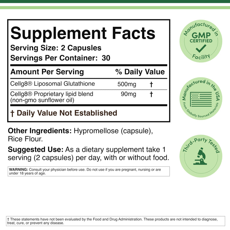 Liposomal Glutathione Supplement 500mg per Serving, 60 Capsules (Vegan Safe, Non-GMO) Max Absorption Liposomal Glutathione with Genuine Smell and Taste by Double Wood (Pack of 2) 60 Count (Pack of 2)
