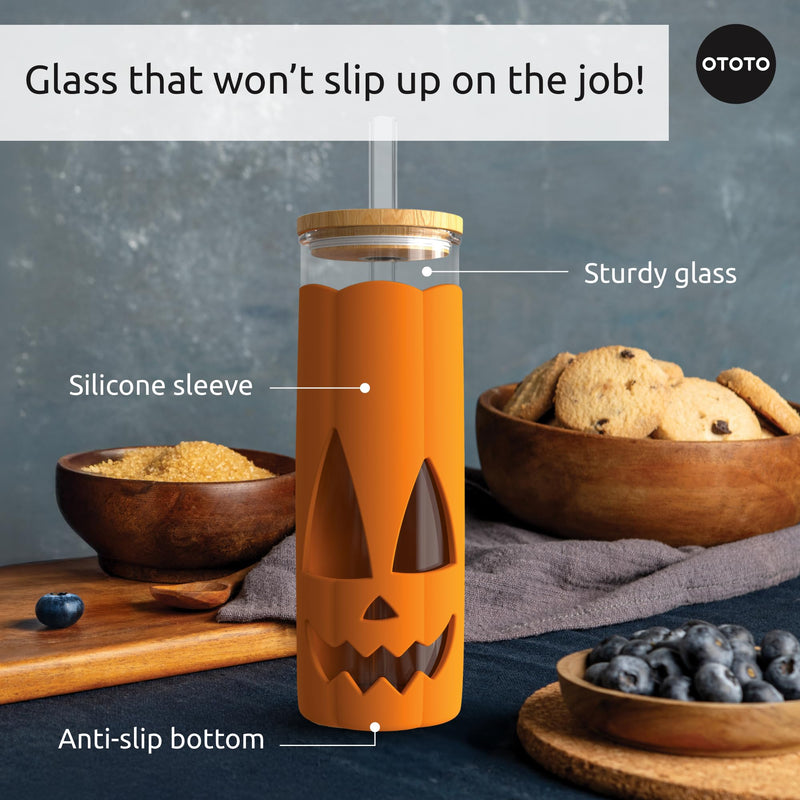 OTOTO NEW! Spookula Vampire Folding, Collapsible, Umbrella, Unique, Goth Accessories, NEW Jack-o-Cup Glass Cups with Lid and Straws - Glass Coffee Tumbler with Straws