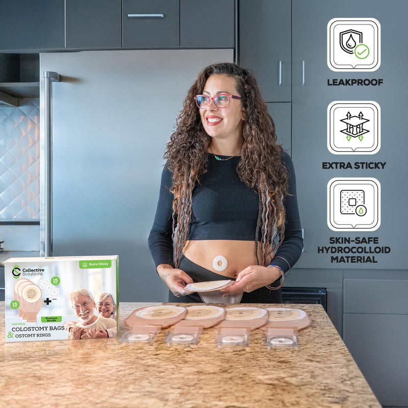 [Australia] - 15 Pack Ostomy Supplies & Colostomy Bags Kit ‚Äì Double-Reinforced Leakproof Seal - 15 One-Piece Bags & 15 2MM Barrier Rings - Cut-to-Fit, Unisex, Skin-Friendly 