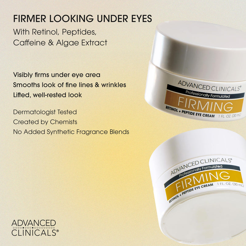 Advanced Clinicals Anti Aging Retinol Eye Cream + Brightening Vitamin C Under Eye Cream AM + PM 2pc Treatment Routine Skin Care Travel Kit Set Eye Cream AM/PM 2PC Set 2 Piece Set
