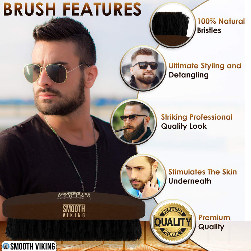 [Australia] - Smooth Viking Beard Brush & Comb Gift Set for Men - Natural Boar Bristle Hair Brush & Wooden Comb, Boar Brush for Facial Hair Styling, Grooming & Beard Shaping Tool, Men Hair Products - Brown 