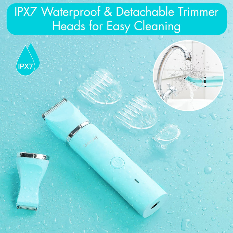 Bikini Trimmer for Women, 2 in 1 Electric Women Pubic Hair Trimmer, Portable Ladies Shaver with 2 Heads Waterproof Wet and Dry Use Bikini Trimmer