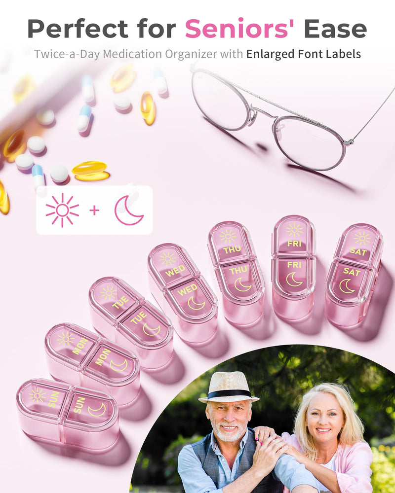 [Australia] - ùêèùê¢ùê•ùê• ùêéùê´ùê†ùêöùêßùê¢ùê≥ùêûùê´, Am & Pm Pill Organizer 7 Days, Weekly Pill Organinzer 2 Times a Day, Pill Box 7 Day, Medicine Pill Organizer for Travel, Vitamins, Fish Oils, Supplements Pink Purple 