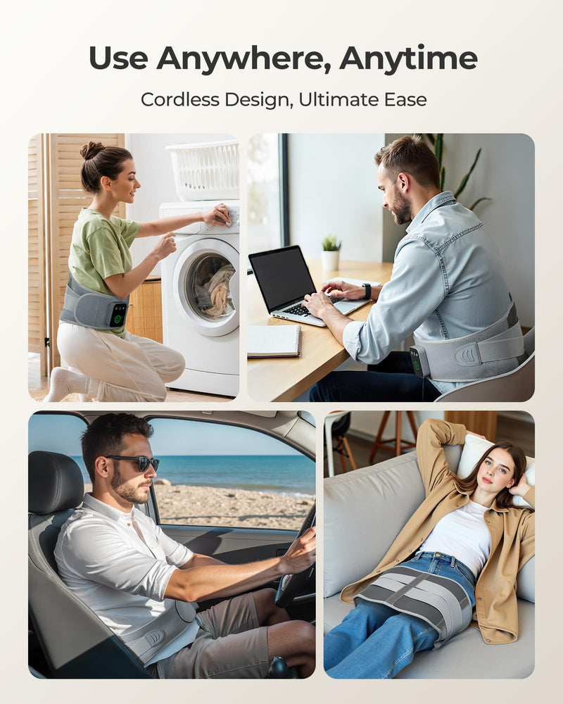 Koonie Cordless Heating Pad for Back Pain Relief, 47”-57” Portable Heating Back Brace with 3 Heat Levels, 3 Vibration Mode, 20/30/40Min Timer, 5000mAh Battery, Auto-Off, Lower Back Massager with Heat