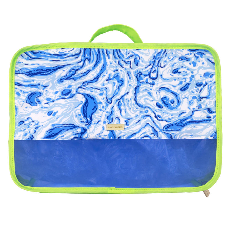 Lilly Pulitzer Packing Cubes Set of 3, Blue and Green Prints | Resort Ready Polyester & Mesh Suitcase Luggage Organizers in 3 Sizes with Zipper Closures, Trim, & Handles for Travel