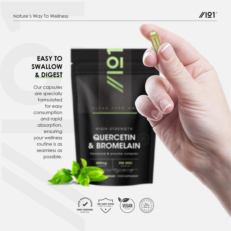 Plant-Based Quercetin 800mg & Bromelain 396 GDU with BioPerine® - 120 Vegan Capsules – Made from Sophora Japonica Extract & Pineapple – by Alpha01 1 count (Pack of 120)