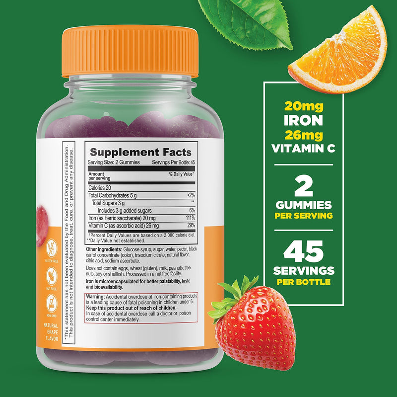 Lifeable Vitamin B6 + Iron with Vitamin C, Gummies Bundle - Great Tasting, Vitamin Supplement, Gluten Free, GMO Free, Chewable
