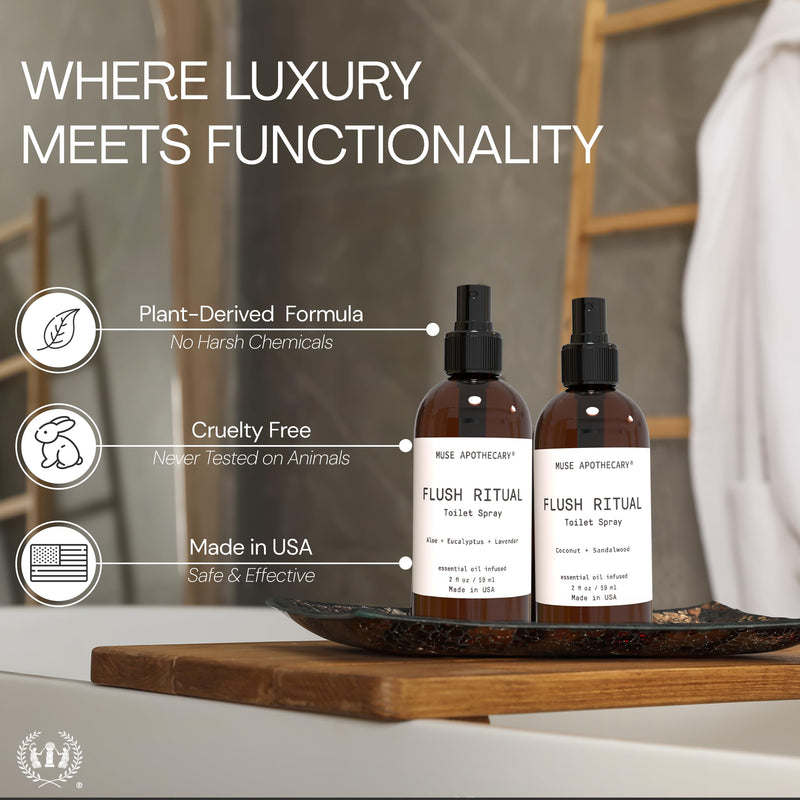 [Australia] - Muse Apothecary Flush Ritual - Aromatic & Refreshing Toilet Spray, Use Before You Go, 2 oz, Infused with Natural Essential Oils - Aloe + Eucalyptus + Lavender 2 Fl Oz (Pack of 1) 