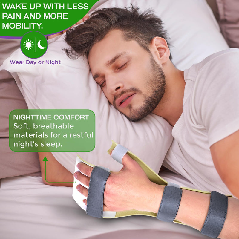 Resting Hand Splint for Stroke Recovery – Night Wrist & Finger Brace for Flexion Contractures, Arthritis, Carpal Tunnel Relief – 5-Finger Stabilizer with Exercise Band & Instructions (Large Right)