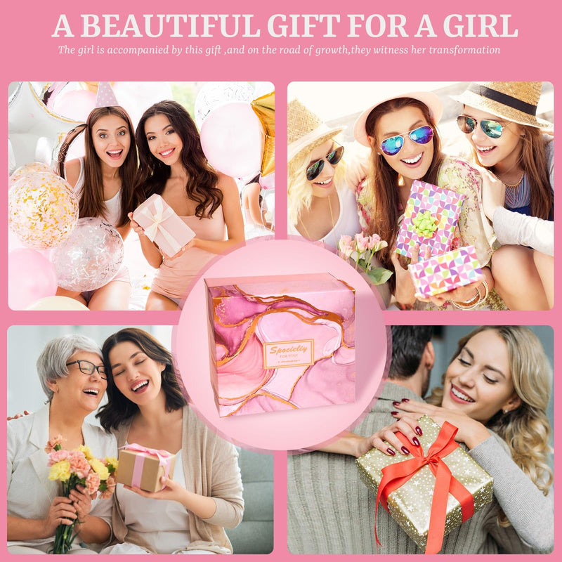 [Australia] - 40PCS Trendy Stuff Gifts Set for Teen Girls -Makeup Brushes Set + Blending Sponges + Silk Heatless Curling Set + Jewelry Set & Skincare Headbands | Birthday Gift for Daughter, Niece, Her (Pink) Pink 