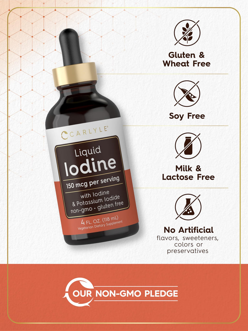 [Australia] - Carlyle Liquid Iodine Drops 4 fl oz | 150 mcg | Iodine & Potassium Iodide Supplement | Vegetarian Liquid Tincture | Non-GMO, Gluten Free 