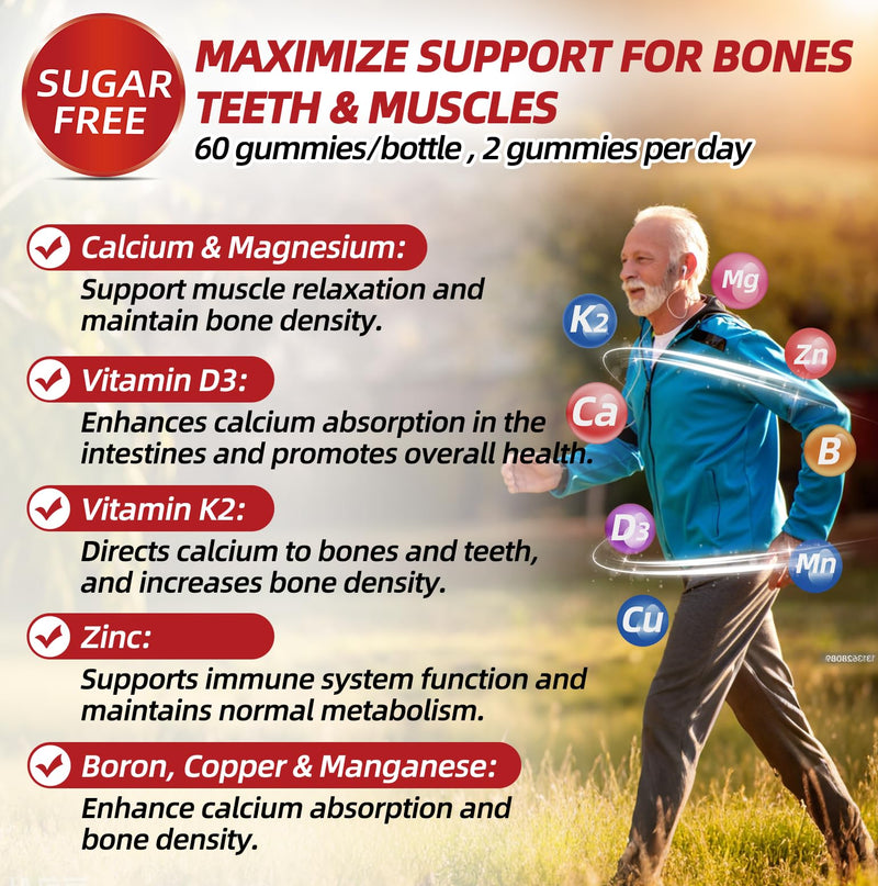 Calcium Citrate 1200mg Gummies with Vitamin D3: with Calcium Magnesium Zinc Vitamin D3 K2 for Bone Muscle Immune - Ultimate Absorption Calcium Supplement for Women & Men, Sugar-Free