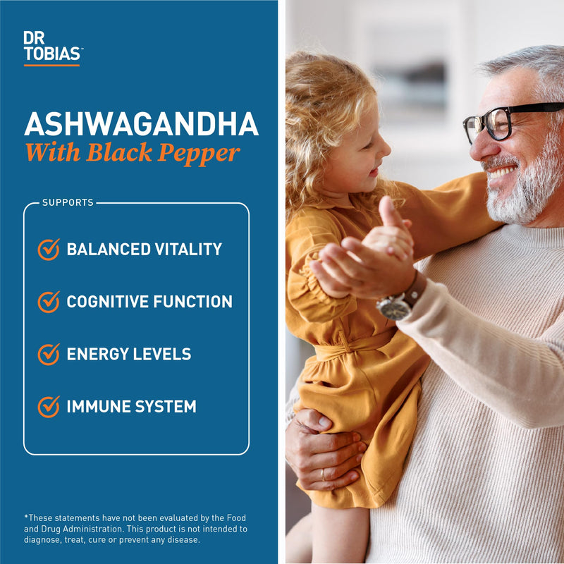 [Australia] - Dr. Tobias Ashwagandha Capsules, 1300mg Organic Ashwagandha Root Extract Per Serving with Black Pepper, Calming Adaptogen, Energy & Focus Supplement, 60 Vegetarian Capsules 